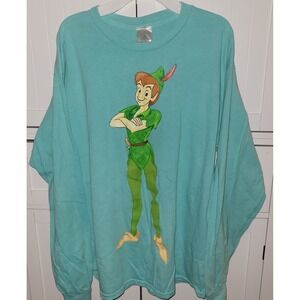 Disney Peter Pan Graphic Long Sleeve T-Shirt Teal Blue Large‎ 3L